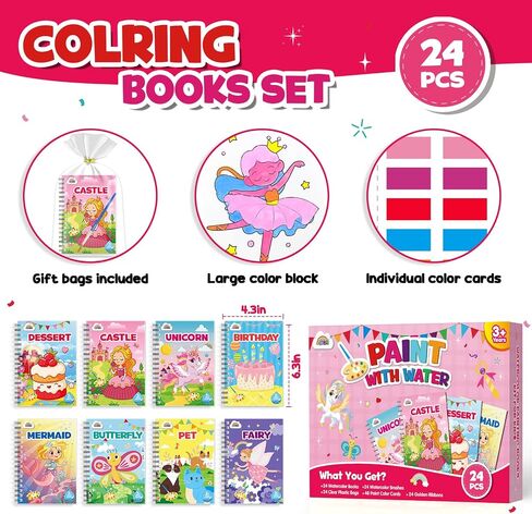 ZMLM 24 Water Coloring Books for Kids Party Favors - Bulk Mini Coloring Books for Ages 4-8,Small Easter Basket Stuffers for Toddlers Crafts Classroom Birthday Valentines Day Gifts Goodie Bag Stuffers in Kuwait