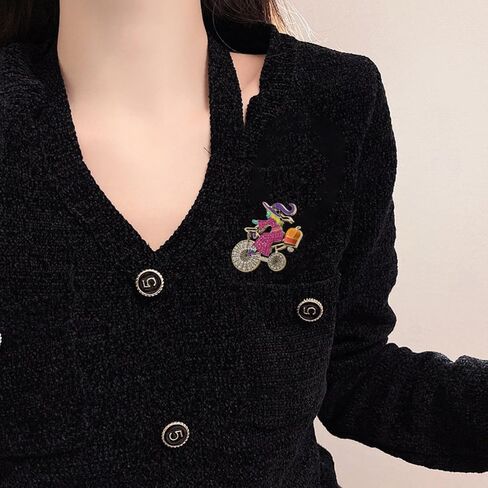 Halloween Witch Riding Bicycle Brooch for Women Men Rhinestone Crystal Brooches Lapel Pins Fall Holiday Festival Hat Bag Suit Dress Accessories Jewelry Party Favors Decorations Supplies in Saudi Arabia