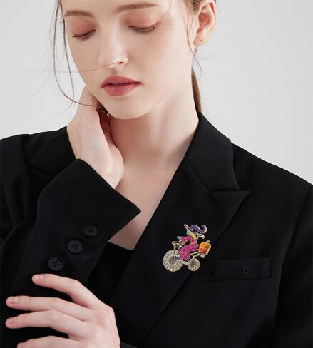 Halloween Witch Riding Bicycle Brooch for Women Men Rhinestone Crystal Brooches Lapel Pins Fall Holiday Festival Hat Bag Suit Dress Accessories Jewelry Party Favors Decorations Supplies in Saudi Arabia