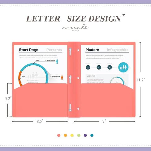 H4D Plastic 2 Pocket Folders with Prongs, Letter Size, Morandi Colors, 6 Pack in Kuwait