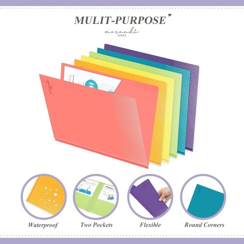 H4D Plastic 2 Pocket Folders with Prongs, Letter Size, Morandi Colors, 6 Pack in Kuwait