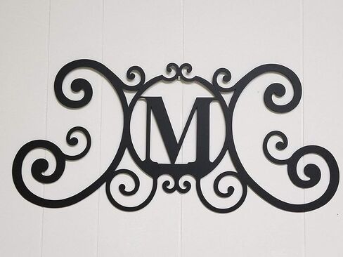 Bookishbunny Monogram الحرف الأولي A-Z من الحديد المطاوع، لوحة فنية لتزيين الحائط على الباب، بسمك 24 × 11 بوصة 2 مم (M) in Kuwait