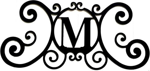 Bookishbunny Monogram الحرف الأولي A-Z من الحديد المطاوع، لوحة فنية لتزيين الحائط على الباب، بسمك 24 × 11 بوصة 2 مم (M) in Kuwait