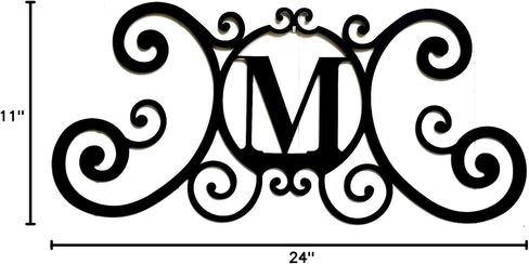 Bookishbunny Monogram الحرف الأولي A-Z من الحديد المطاوع، لوحة فنية لتزيين الحائط على الباب، بسمك 24 × 11 بوصة 2 مم (M) in Kuwait