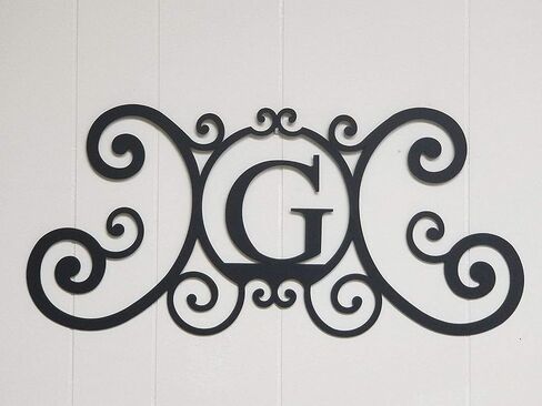 Bookishbunny Monogram الحرف الأولي A-Z من الحديد المطاوع، لوحة فنية لتزيين الحائط على الباب، بسمك 24 × 11 بوصة 2 مم (M) in Kuwait