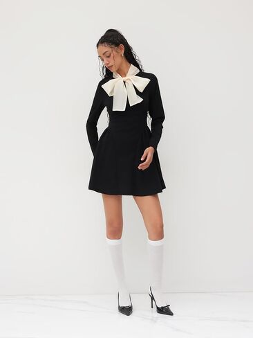 CIDER Mini Dress Turtle Neck Long Sleeve Party Dress Knotted Ruffle Middle Waist Fall Dresses for Women in Saudi Arabia