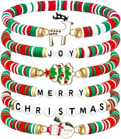 Christmas Bracelets 6 Pack Polymer Clay Jewelry Merry Christmas Gifts for Women Teens Girl Gifts in Saudi Arabia