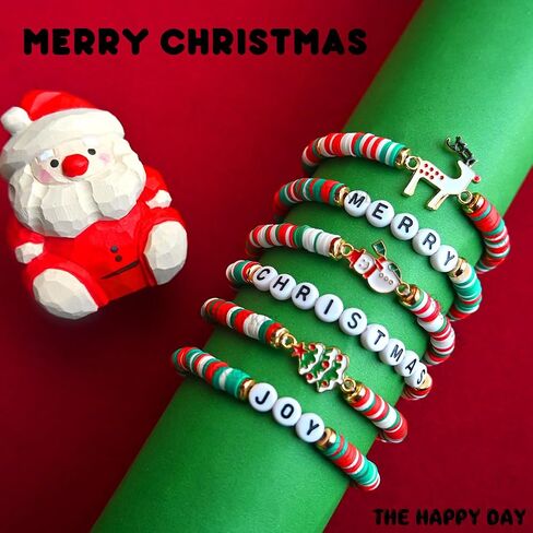 Christmas Bracelets 6 Pack Polymer Clay Jewelry Merry Christmas Gifts for Women Teens Girl Gifts in Saudi Arabia