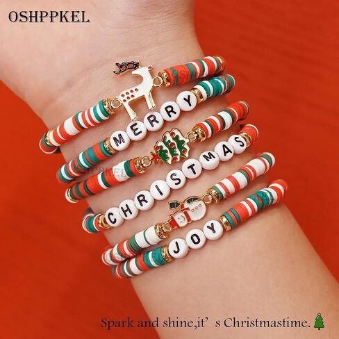 Christmas Bracelets 6 Pack Polymer Clay Jewelry Merry Christmas Gifts for Women Teens Girl Gifts in Saudi Arabia