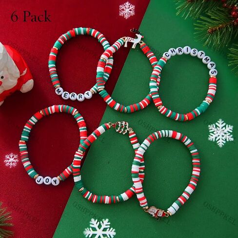 Christmas Bracelets 6 Pack Polymer Clay Jewelry Merry Christmas Gifts for Women Teens Girl Gifts in Saudi Arabia