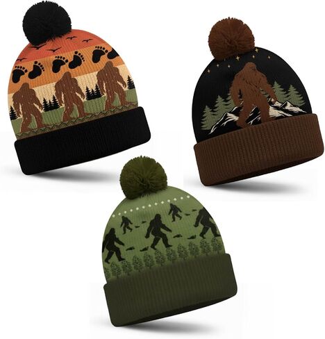 Berlune 3 Pcs Sasquatch Winter Beanie Hat for Men Winter Knit Cuffed Beanie for Men Women Warm Christmas Outdoor Gifts in Saudi Arabia