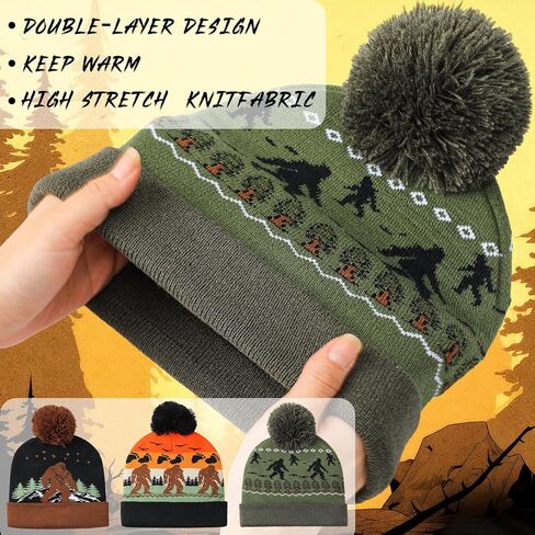 Berlune 3 Pcs Sasquatch Winter Beanie Hat for Men Winter Knit Cuffed Beanie for Men Women Warm Christmas Outdoor Gifts in Saudi Arabia
