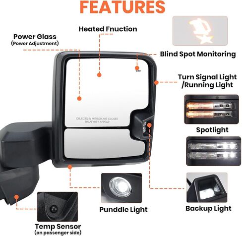Driver Side Mirror for 2019 2020 2021 2022 2023 Chevy Silverado GMC Sierra 2500HD 3500HD Towing Mirror with Heated Signal Light BLIS Puddle Light Manual Folding Textured Black（11 Pins） in Saudi Arabia