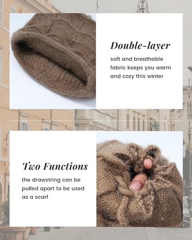 ACECHA Ponytail Beanies for Women - Double Layer Slouchy Knit Cap for Long Hair, Adjustable Winter Beanie, Lightweight & Warm in Kuwait