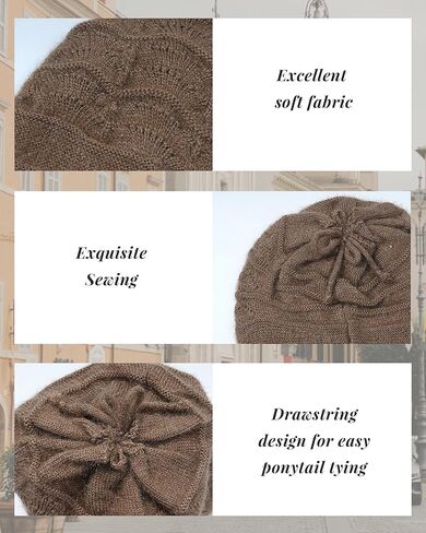 ACECHA Ponytail Beanies for Women - Double Layer Slouchy Knit Cap for Long Hair, Adjustable Winter Beanie, Lightweight & Warm in Kuwait