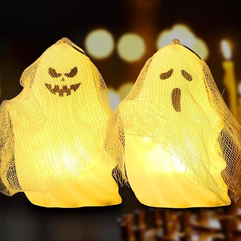 2PCS Halloween Decor Lantern for Bedroom Home Decoration, Mini Flameless Ghost Lights for Halloween Party Supplies Gifts Outdoor Indoor Table Hanging Decor, Spooky Cute Ghost Night Light in Saudi Arabia