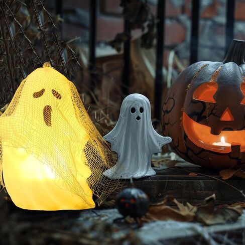 2PCS Halloween Decor Lantern for Bedroom Home Decoration, Mini Flameless Ghost Lights for Halloween Party Supplies Gifts Outdoor Indoor Table Hanging Decor, Spooky Cute Ghost Night Light in Saudi Arabia