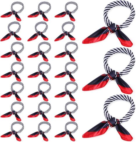 Xtinmee 12 Pack Nautical Square Scarf Red White and Blue Scarf Imitated Silk Sailor Neck Scarf for Women Ladies Stewardess, Elegant Style in Kuwait