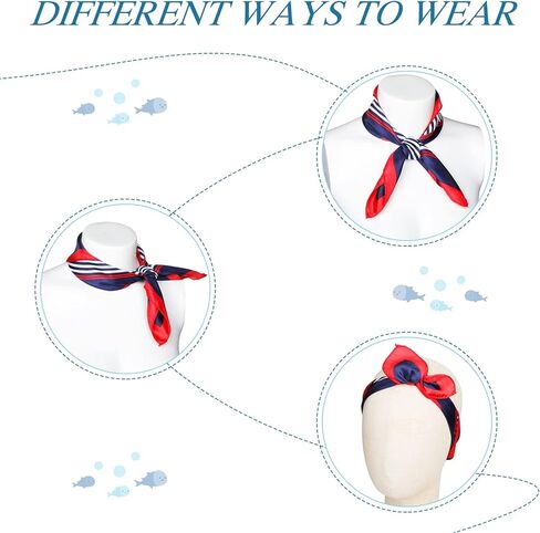 Xtinmee 12 Pack Nautical Square Scarf Red White and Blue Scarf Imitated Silk Sailor Neck Scarf for Women Ladies Stewardess, Elegant Style in Kuwait