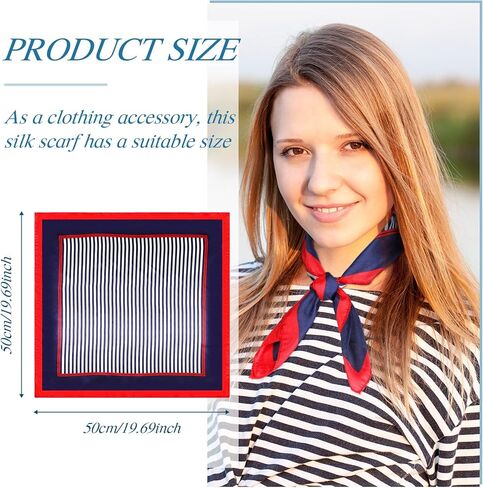 Xtinmee 12 Pack Nautical Square Scarf Red White and Blue Scarf Imitated Silk Sailor Neck Scarf for Women Ladies Stewardess, Elegant Style in Kuwait