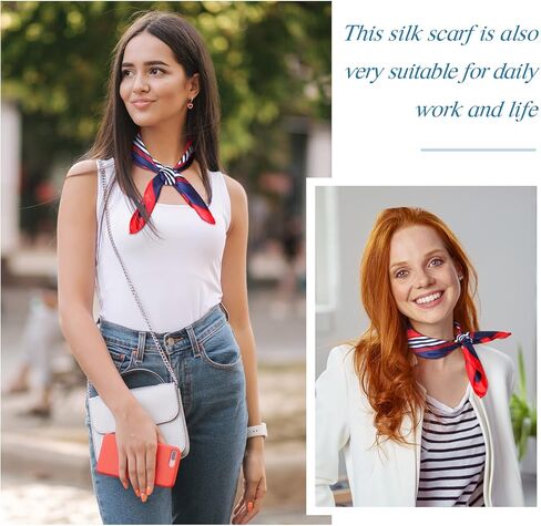 Xtinmee 12 Pack Nautical Square Scarf Red White and Blue Scarf Imitated Silk Sailor Neck Scarf for Women Ladies Stewardess, Elegant Style in Kuwait