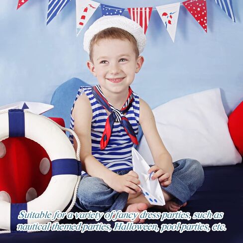 Xtinmee 12 Pack Nautical Square Scarf Red White and Blue Scarf Imitated Silk Sailor Neck Scarf for Women Ladies Stewardess, Elegant Style in Kuwait