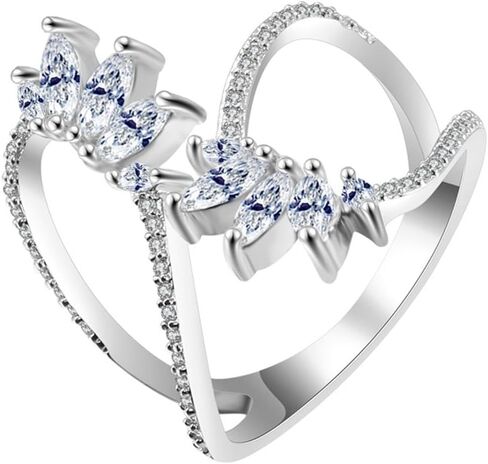 LadayPoa Adjustable Wrap Leaf Rings for Women Silver Plated Cubic Zirconia Open Stackable Branch Leaves CZ Ring Engagement Wedding Bands for Bridel Zircon Promise Jewelry in Saudi Arabia