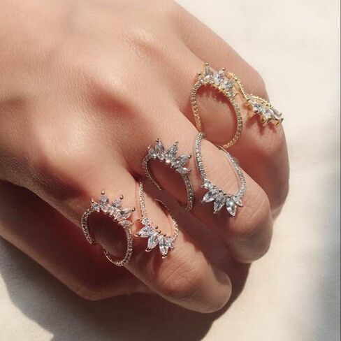 LadayPoa Adjustable Wrap Leaf Rings for Women Silver Plated Cubic Zirconia Open Stackable Branch Leaves CZ Ring Engagement Wedding Bands for Bridel Zircon Promise Jewelry in Saudi Arabia