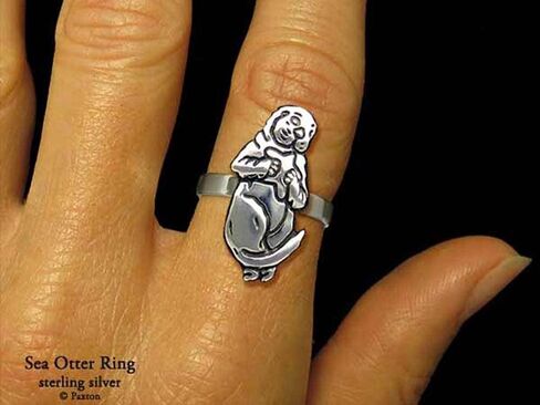 Sea Otter Ring in Solid Sterling Silver Hand Carved & Cast by Paxton in Saudi Arabia