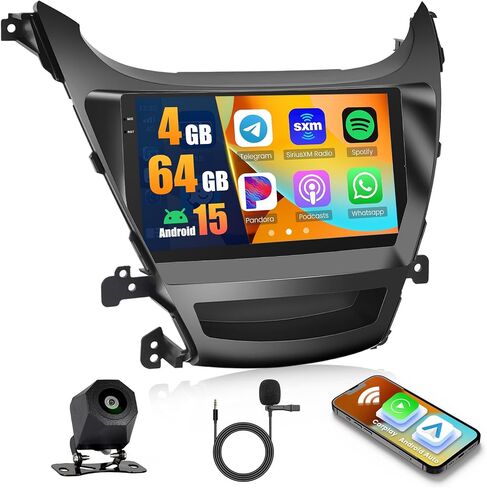 Hikity 4+64g Android 13 Stereo Car Stereo for Hyundai Elantra 2014-2016 Radio ، 9 بوصة راديو شاشة تعمل باللمس مع Apple Carplay Android Auto ، Bluetooth GPS wifi 36eq dsp fm rds swc+mic in Kuwait