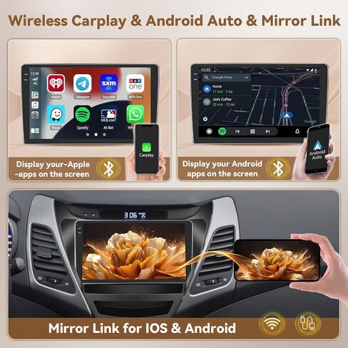 Hikity 4+64g Android 13 Stereo Car Stereo for Hyundai Elantra 2014-2016 Radio ، 9 بوصة راديو شاشة تعمل باللمس مع Apple Carplay Android Auto ، Bluetooth GPS wifi 36eq dsp fm rds swc+mic in Kuwait