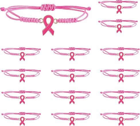 16 Pcs Breast Cancer Awareness Bracelets Adjustable Pink Ribbon Bracelets for Fundraiser Events Survivor Support in Kuwait