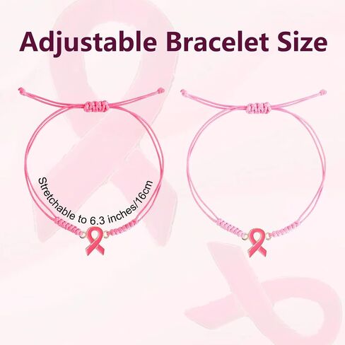16 Pcs Breast Cancer Awareness Bracelets Adjustable Pink Ribbon Bracelets for Fundraiser Events Survivor Support in Kuwait