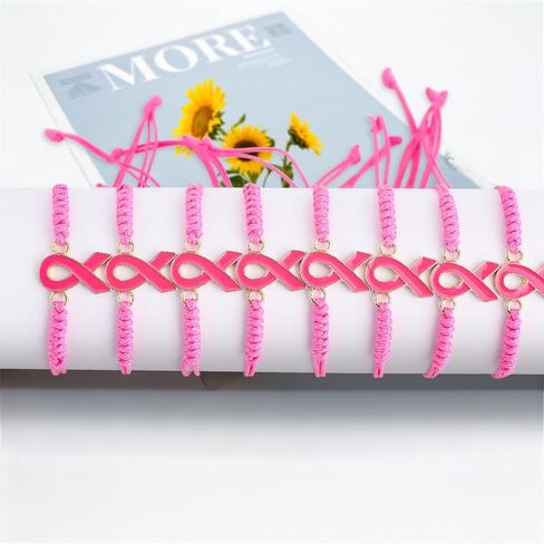 16 Pcs Breast Cancer Awareness Bracelets Adjustable Pink Ribbon Bracelets for Fundraiser Events Survivor Support in Kuwait