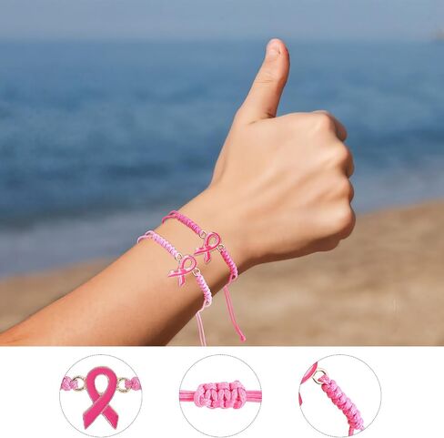16 Pcs Breast Cancer Awareness Bracelets Adjustable Pink Ribbon Bracelets for Fundraiser Events Survivor Support in Kuwait