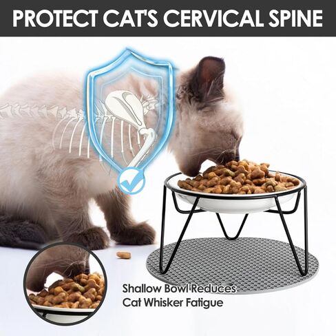 الأوعية الغذائية للسيفور المرتفعة ، مع حصيرة غير قابلة للانزلاق ، أوعية قطة مرتفعة للقطط الداخلية ، وأوعية طعام القطط الخزفية مع حامل ، وعباء Cat Bowl Whisker (Black+Pink) in Kuwait
