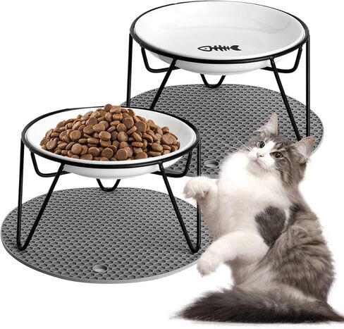 الأوعية الغذائية للسيفور المرتفعة ، مع حصيرة غير قابلة للانزلاق ، أوعية قطة مرتفعة للقطط الداخلية ، وأوعية طعام القطط الخزفية مع حامل ، وعباء Cat Bowl Whisker (Black+Pink) in Kuwait