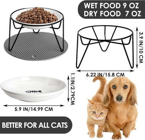 الأوعية الغذائية للسيفور المرتفعة ، مع حصيرة غير قابلة للانزلاق ، أوعية قطة مرتفعة للقطط الداخلية ، وأوعية طعام القطط الخزفية مع حامل ، وعباء Cat Bowl Whisker (Black+Pink) in Kuwait