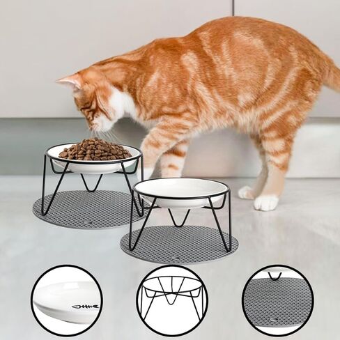 الأوعية الغذائية للسيفور المرتفعة ، مع حصيرة غير قابلة للانزلاق ، أوعية قطة مرتفعة للقطط الداخلية ، وأوعية طعام القطط الخزفية مع حامل ، وعباء Cat Bowl Whisker (Black+Pink) in Kuwait