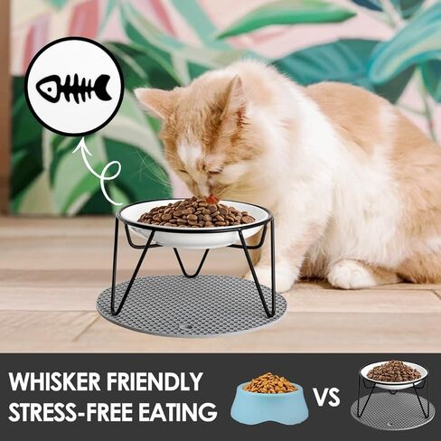 الأوعية الغذائية للسيفور المرتفعة ، مع حصيرة غير قابلة للانزلاق ، أوعية قطة مرتفعة للقطط الداخلية ، وأوعية طعام القطط الخزفية مع حامل ، وعباء Cat Bowl Whisker (Black+Pink) in Kuwait