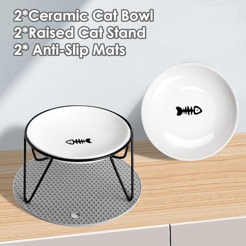 الأوعية الغذائية للسيفور المرتفعة ، مع حصيرة غير قابلة للانزلاق ، أوعية قطة مرتفعة للقطط الداخلية ، وأوعية طعام القطط الخزفية مع حامل ، وعباء Cat Bowl Whisker (Black+Pink) in Kuwait