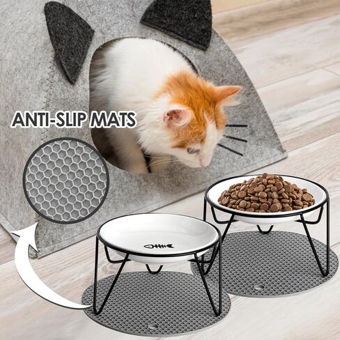 الأوعية الغذائية للسيفور المرتفعة ، مع حصيرة غير قابلة للانزلاق ، أوعية قطة مرتفعة للقطط الداخلية ، وأوعية طعام القطط الخزفية مع حامل ، وعباء Cat Bowl Whisker (Black+Pink) in Kuwait