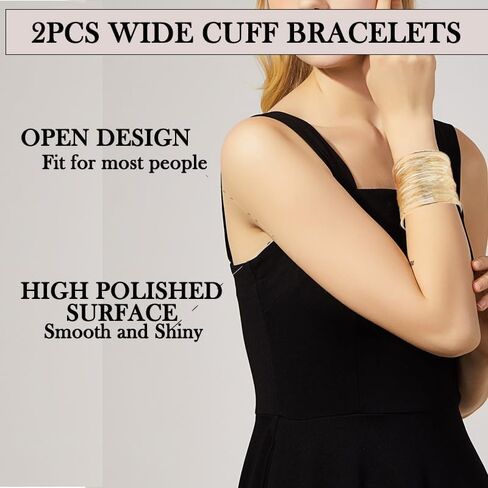 2pcs Arm Wide Cuff Jewelry for Women Adjustable Chunky Gold Cuff Bangle Bracelet Armband Upper Boho Summer Beach Statement Bracelets in Saudi Arabia