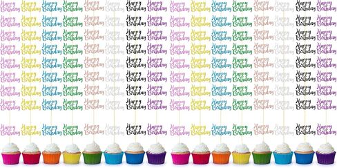 Boao 64 Pieces Happy Birthday Cupcake Toppers Glitter Cake Topper Picks Dessert Topper Decoration for Birthday Party Anniversary Celebration, 8 Colors in Kuwait