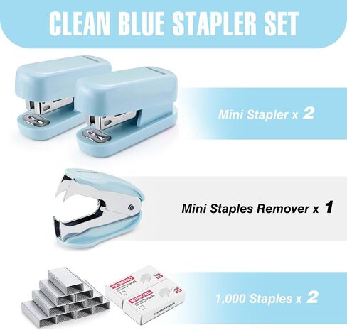 Stapler Mini Stapler مع Staples ، مجموعة Stapler الوردي تشمل اثنين من الدبابيس الصغيرة ، مزيل واحد من المواد الغذائية ، 2000 Staples القياسية - Staplers لطيف للمكتب مع قاعدة غير انزلاق ، تصميم القفل ، دباسة المكتب in Kuwait