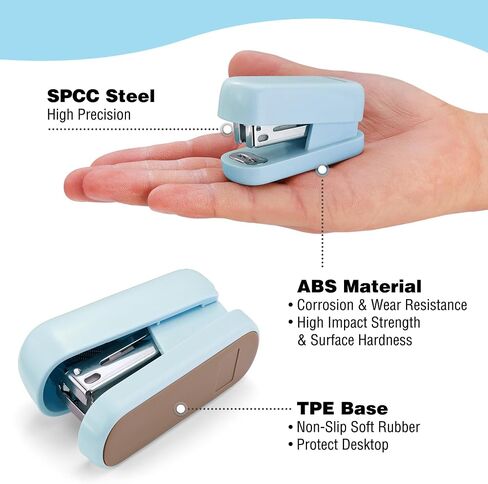 Stapler Mini Stapler مع Staples ، مجموعة Stapler الوردي تشمل اثنين من الدبابيس الصغيرة ، مزيل واحد من المواد الغذائية ، 2000 Staples القياسية - Staplers لطيف للمكتب مع قاعدة غير انزلاق ، تصميم القفل ، دباسة المكتب in Kuwait