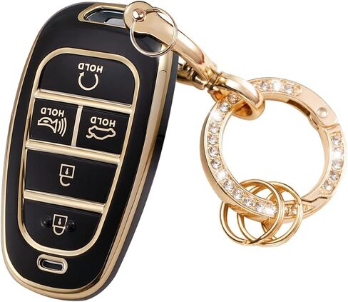 LEERLY Key Fob Cover with Anti-lost Keychain Compatible with Hyundai 2020-2023 Santa fe Sonata Tucson Black in Saudi Arabia