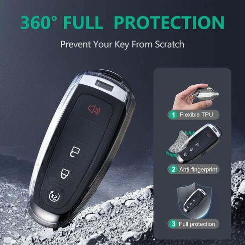 لغطاء Ford Key Fob من مادة TPU 5 أزرار حافظة مفتاح السيارة تناسب Ford Edge Escape Expedition Explorer Fusion Mustang Ranger F-150 F-250 غطاء حماية لمفتاح السيارة عن بعد (أسود) in Kuwait