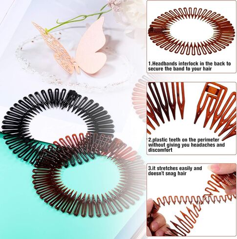 Shappy 9 Pieces Full Circular Stretch Comb Flexible Plastic Circle Comb Stretch Hair Headband Hairband Holder for Women Girls, 3 Colors(Black, Coffee, Tortoise Shell) in Saudi Arabia