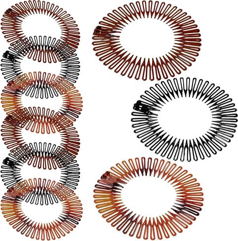 Shappy 9 Pieces Full Circular Stretch Comb Flexible Plastic Circle Comb Stretch Hair Headband Hairband Holder for Women Girls, 3 Colors(Black, Coffee, Tortoise Shell) in Saudi Arabia